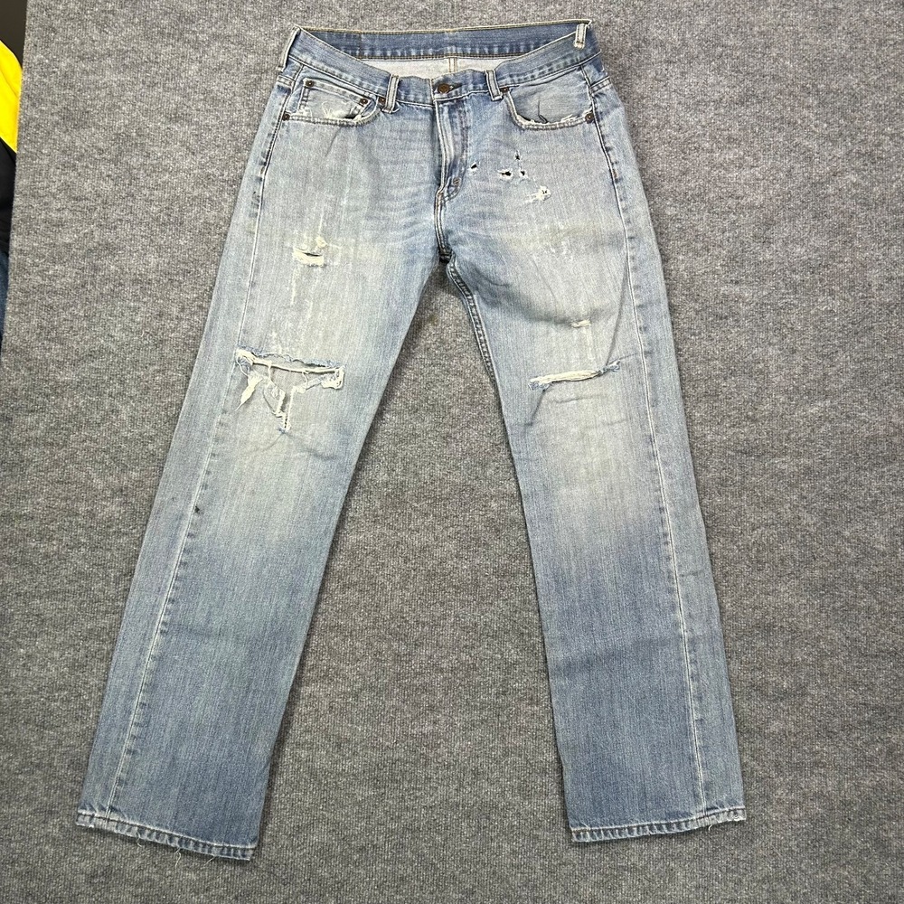 Levi's Jeans Men's Light Blue Denim Distressed Straight Fit Zip Fly - 35X32.5